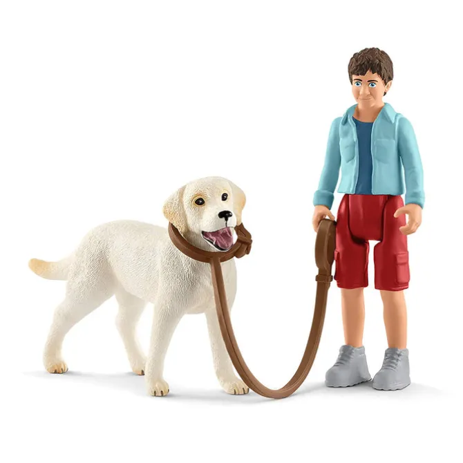 Boy and Labrador Retriever on Lead